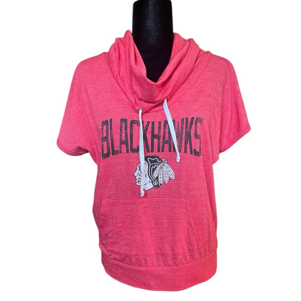 NWOT Soft As A Grape Women‎ Blackhawks Red Crawl Neck Short Sleeve Hoodie Size L